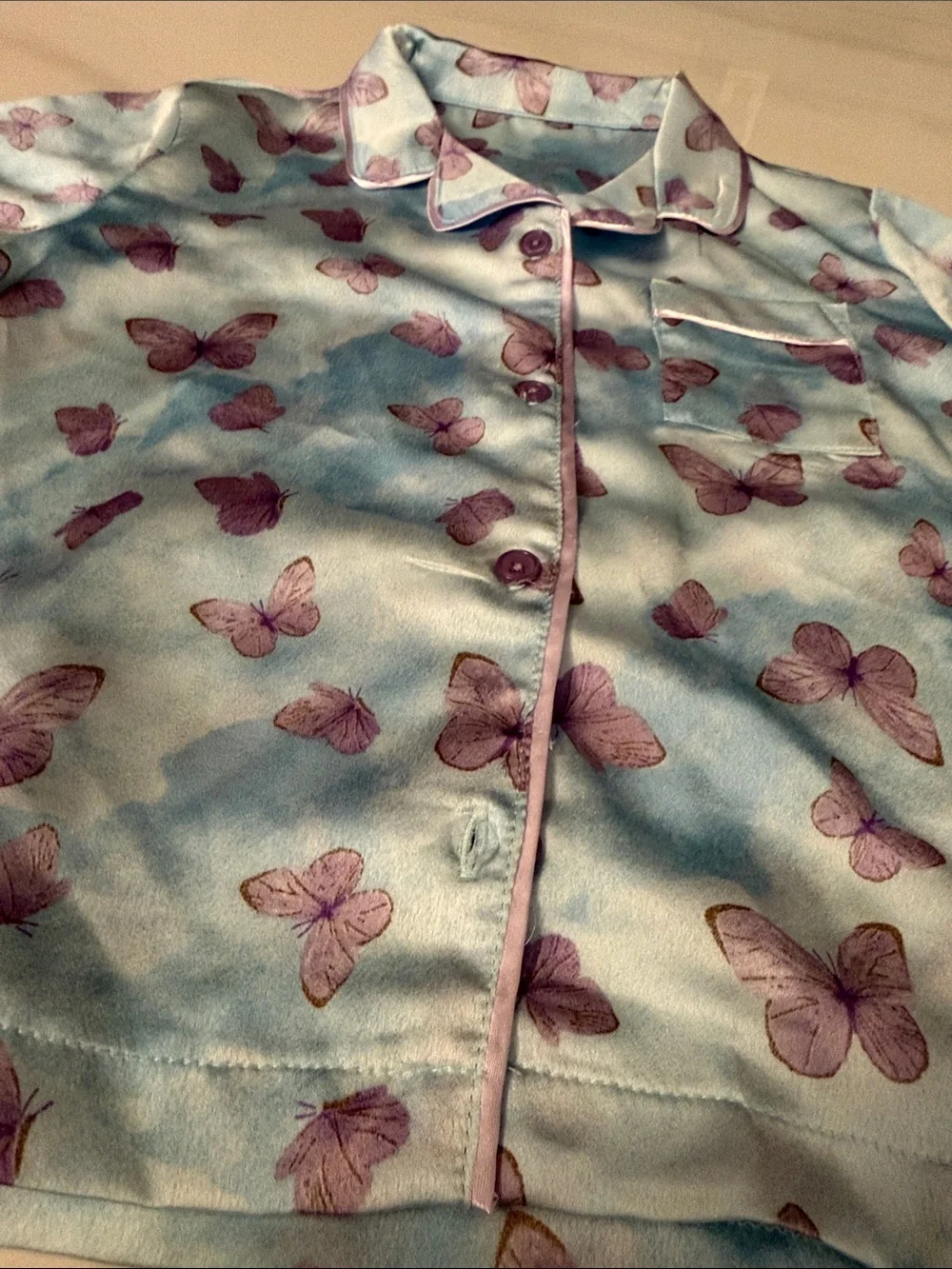 Tahari Light Blue Short Pajama Set with Purple Butterfly Print